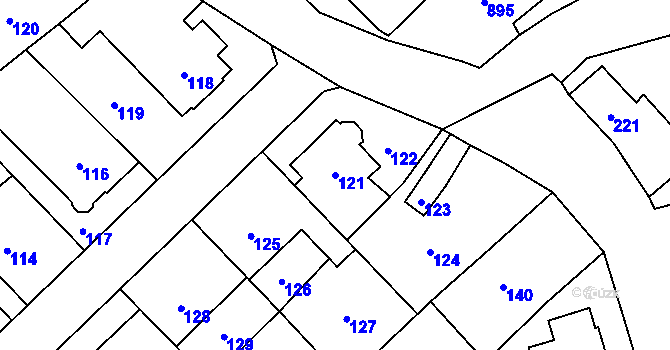 Parcela st. 121 v KÚ Vsetín, Katastrální mapa