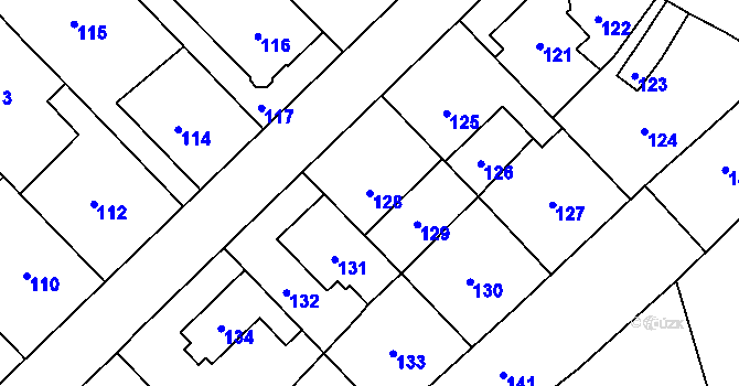 Parcela st. 128 v KÚ Vsetín, Katastrální mapa