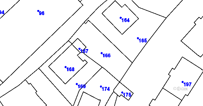 Parcela st. 166 v KÚ Vsetín, Katastrální mapa