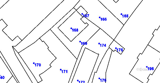 Parcela st. 169 v KÚ Vsetín, Katastrální mapa