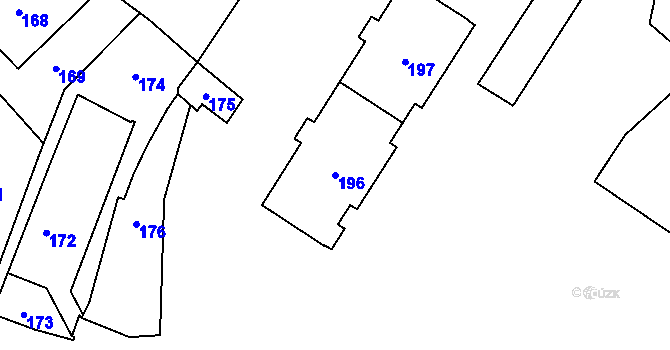 Parcela st. 196 v KÚ Vsetín, Katastrální mapa