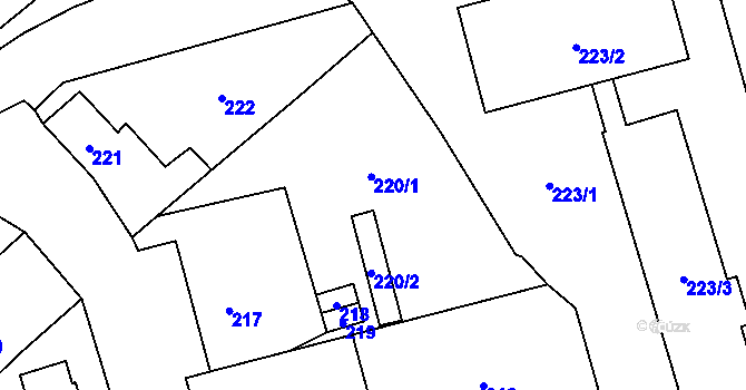 Parcela st. 220 v KÚ Vsetín, Katastrální mapa