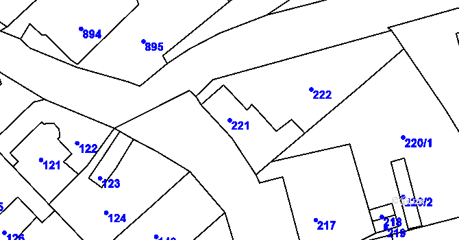 Parcela st. 221 v KÚ Vsetín, Katastrální mapa
