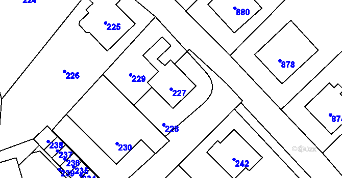 Parcela st. 227 v KÚ Vsetín, Katastrální mapa