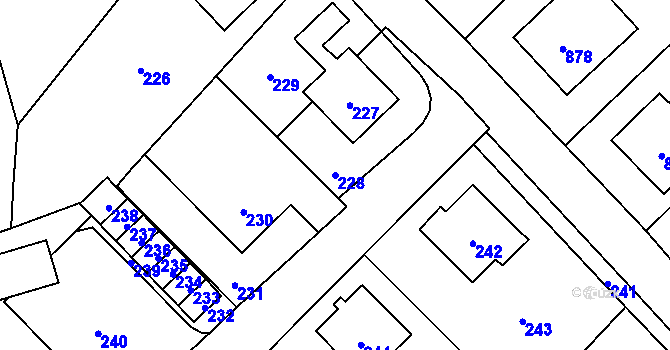 Parcela st. 228 v KÚ Vsetín, Katastrální mapa