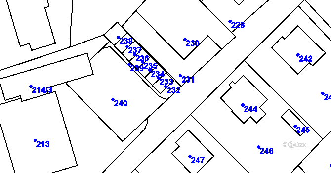 Parcela st. 232 v KÚ Vsetín, Katastrální mapa