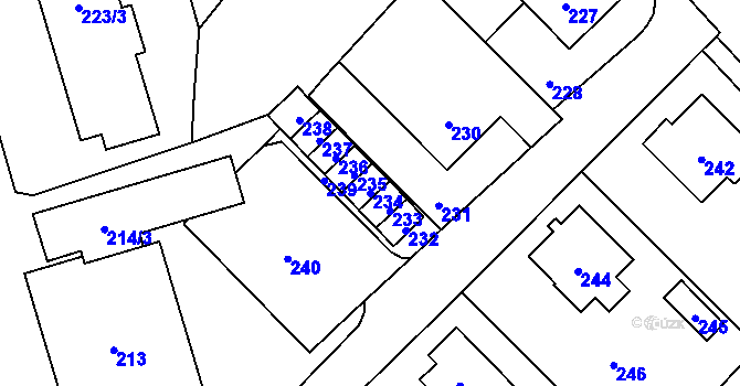 Parcela st. 234 v KÚ Vsetín, Katastrální mapa