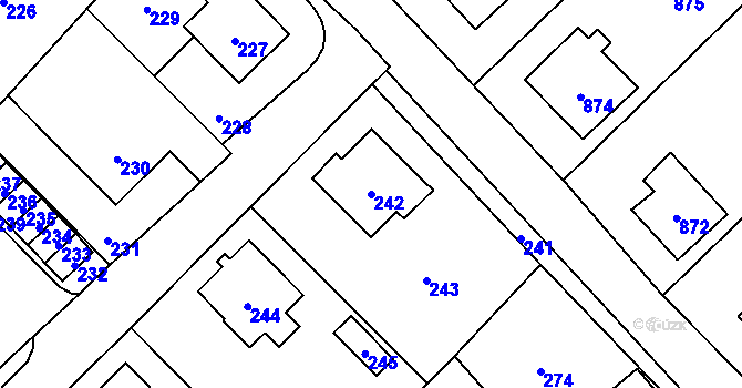 Parcela st. 242 v KÚ Vsetín, Katastrální mapa