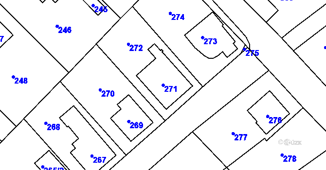 Parcela st. 271 v KÚ Vsetín, Katastrální mapa