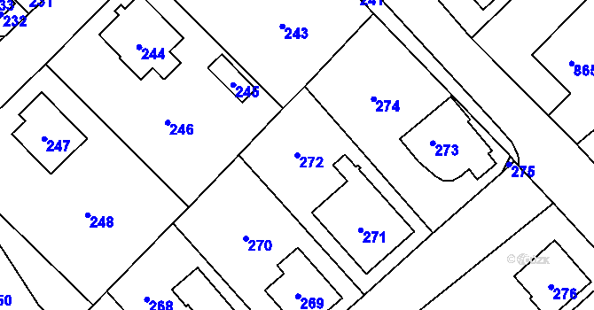 Parcela st. 272 v KÚ Vsetín, Katastrální mapa