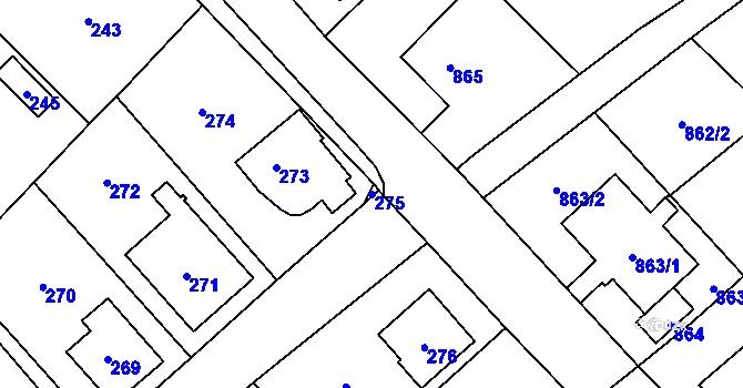 Parcela st. 275 v KÚ Vsetín, Katastrální mapa