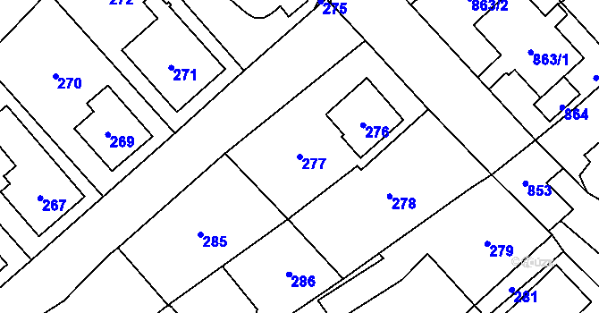 Parcela st. 277 v KÚ Vsetín, Katastrální mapa
