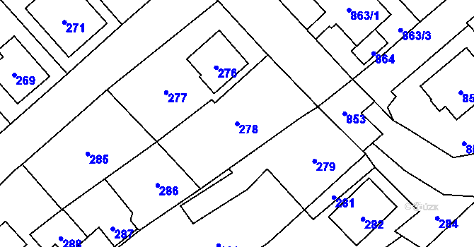 Parcela st. 278 v KÚ Vsetín, Katastrální mapa