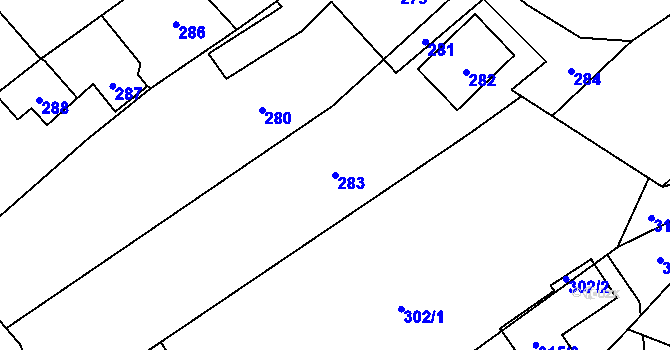 Parcela st. 283 v KÚ Vsetín, Katastrální mapa