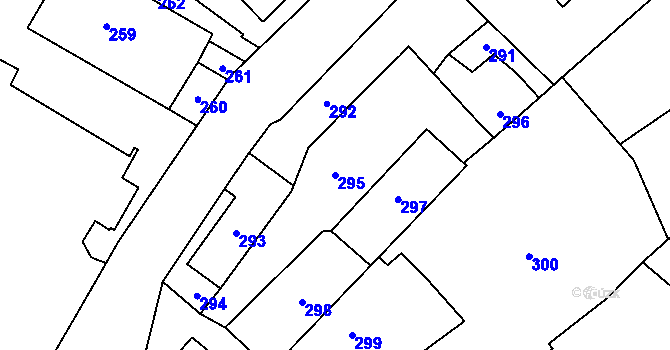 Parcela st. 295 v KÚ Vsetín, Katastrální mapa