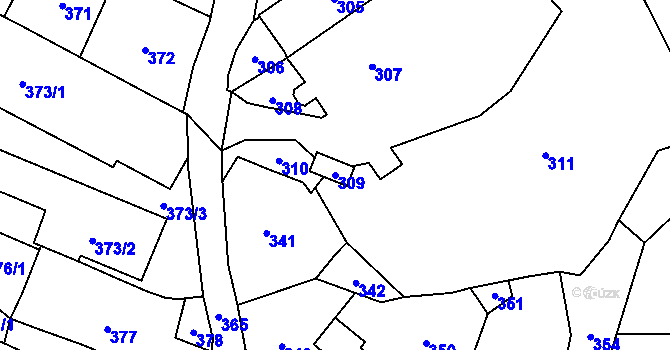 Parcela st. 309 v KÚ Vsetín, Katastrální mapa