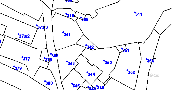 Parcela st. 342 v KÚ Vsetín, Katastrální mapa