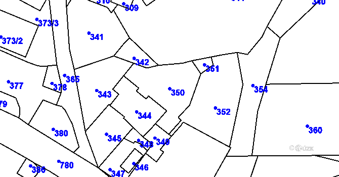 Parcela st. 350 v KÚ Vsetín, Katastrální mapa