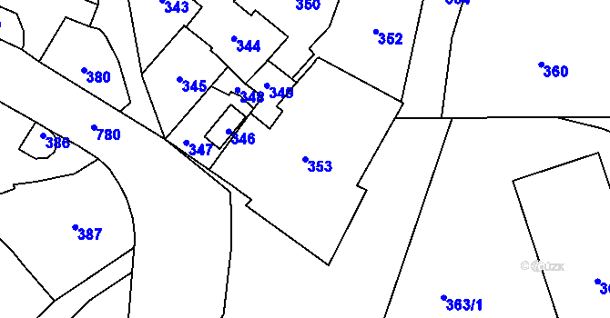 Parcela st. 353 v KÚ Vsetín, Katastrální mapa