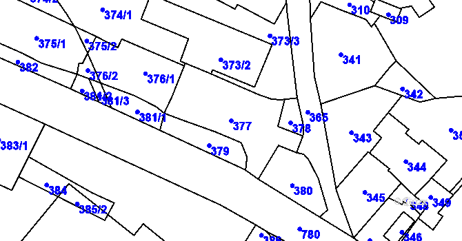 Parcela st. 377 v KÚ Vsetín, Katastrální mapa