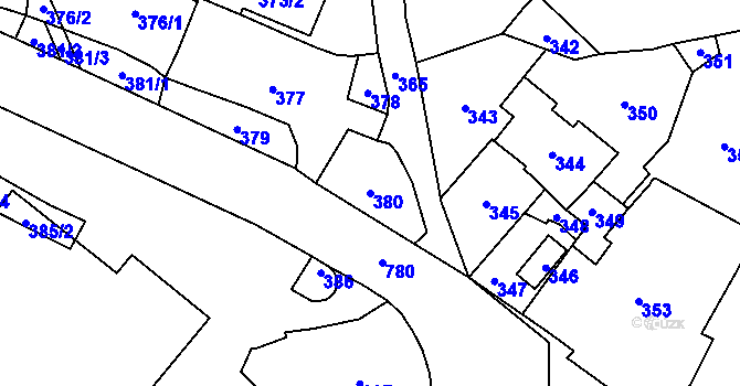 Parcela st. 380 v KÚ Vsetín, Katastrální mapa