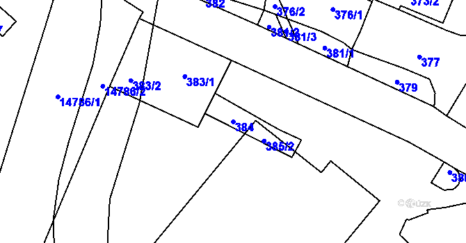 Parcela st. 384 v KÚ Vsetín, Katastrální mapa