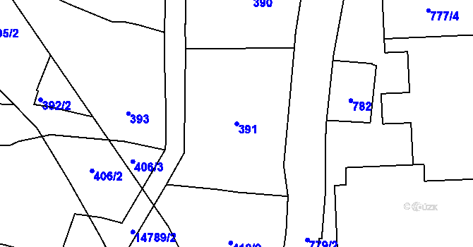 Parcela st. 391 v KÚ Vsetín, Katastrální mapa