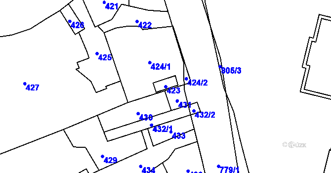 Parcela st. 423 v KÚ Vsetín, Katastrální mapa