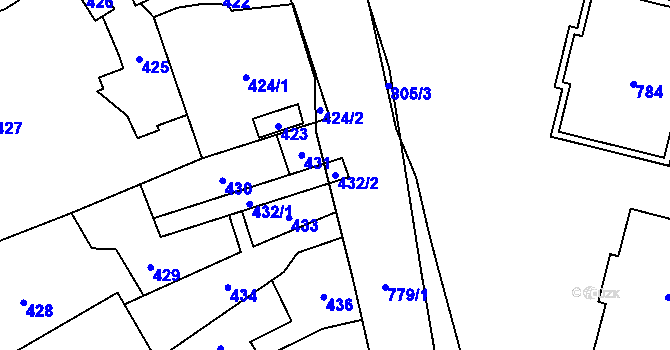 Parcela st. 432/2 v KÚ Vsetín, Katastrální mapa