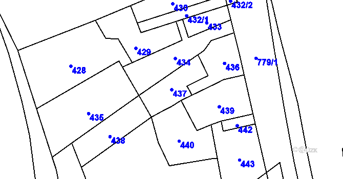 Parcela st. 437 v KÚ Vsetín, Katastrální mapa