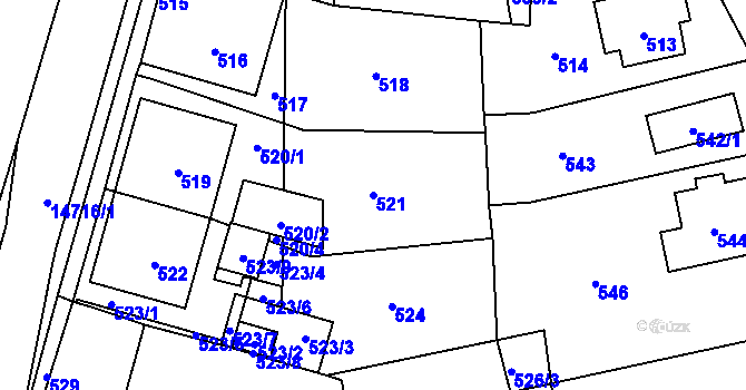 Parcela st. 521 v KÚ Vsetín, Katastrální mapa