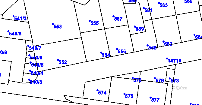 Parcela st. 554 v KÚ Vsetín, Katastrální mapa