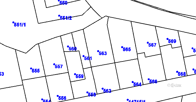 Parcela st. 563 v KÚ Vsetín, Katastrální mapa