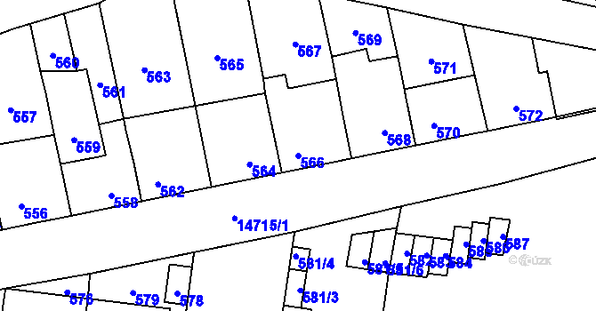 Parcela st. 566 v KÚ Vsetín, Katastrální mapa