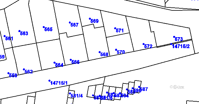 Parcela st. 568 v KÚ Vsetín, Katastrální mapa
