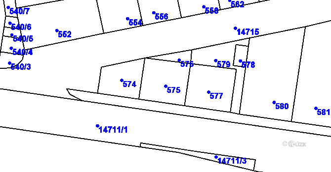Parcela st. 575 v KÚ Vsetín, Katastrální mapa