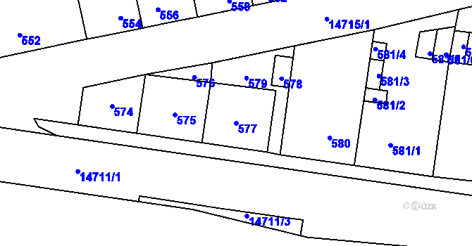 Parcela st. 577 v KÚ Vsetín, Katastrální mapa