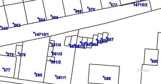Parcela st. 582 v KÚ Vsetín, Katastrální mapa