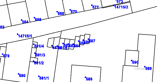 Parcela st. 585 v KÚ Vsetín, Katastrální mapa