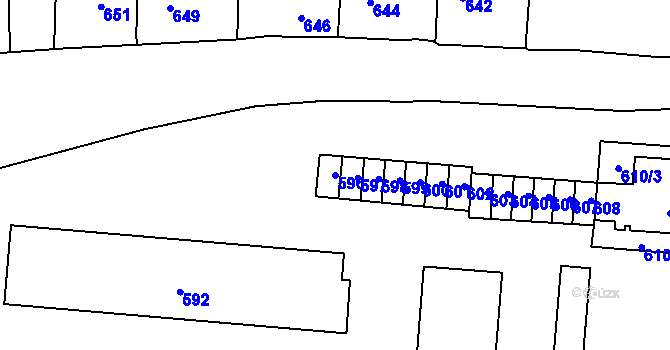 Parcela st. 596 v KÚ Vsetín, Katastrální mapa
