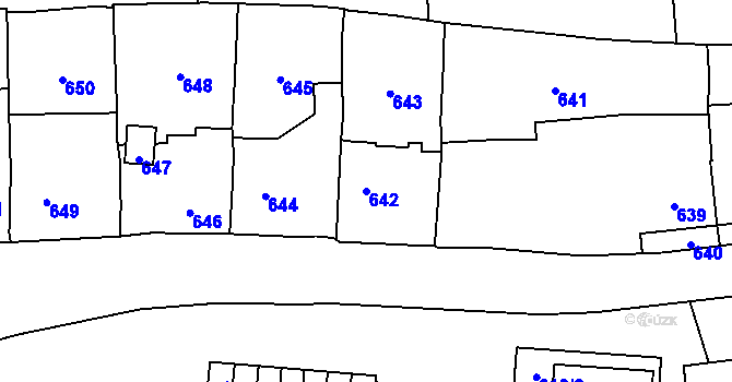 Parcela st. 642 v KÚ Vsetín, Katastrální mapa