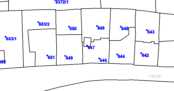 Parcela st. 647 v KÚ Vsetín, Katastrální mapa