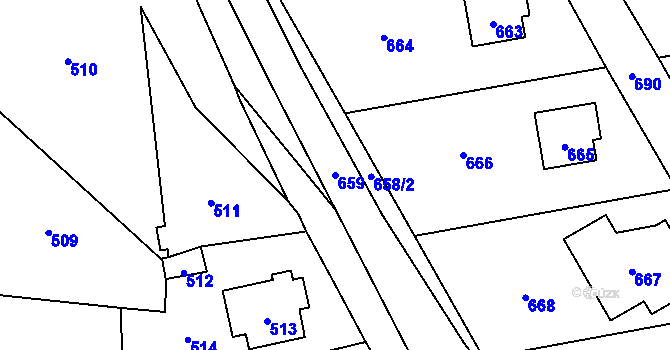 Parcela st. 659 v KÚ Vsetín, Katastrální mapa