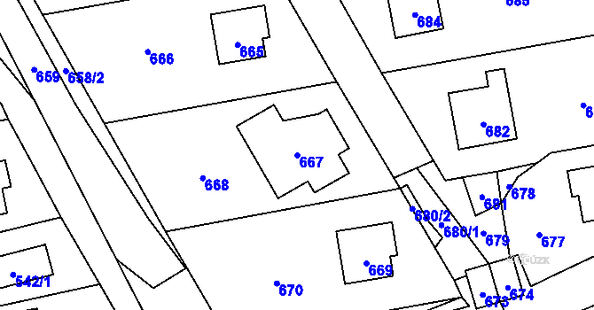 Parcela st. 667 v KÚ Vsetín, Katastrální mapa