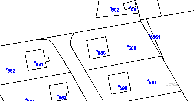 Parcela st. 688 v KÚ Vsetín, Katastrální mapa