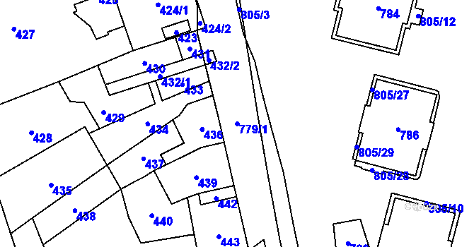 Parcela st. 779/1 v KÚ Vsetín, Katastrální mapa
