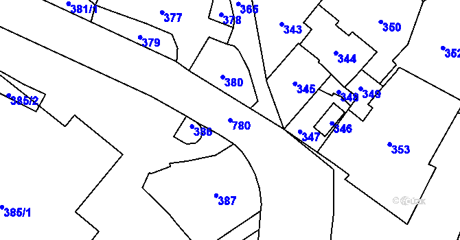 Parcela st. 780 v KÚ Vsetín, Katastrální mapa