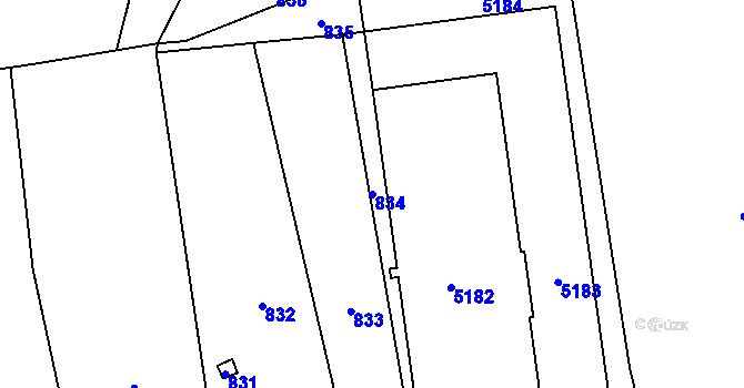Parcela st. 834 v KÚ Vsetín, Katastrální mapa