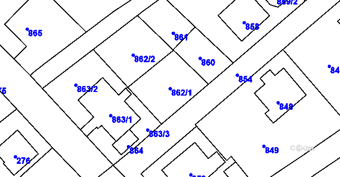 Parcela st. 862/1 v KÚ Vsetín, Katastrální mapa