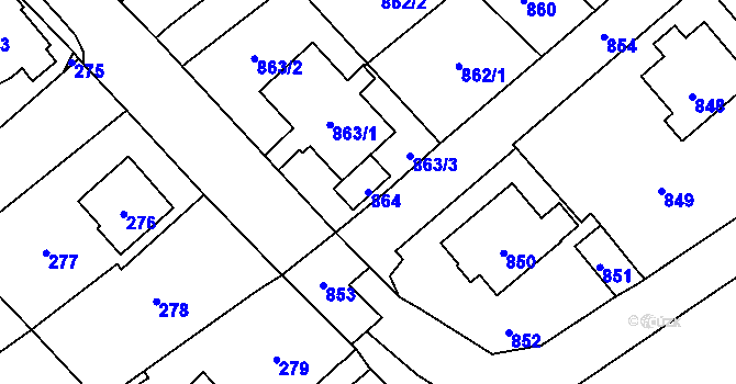 Parcela st. 864 v KÚ Vsetín, Katastrální mapa